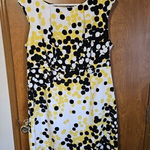 Emma & Michele Black, Yellow, and White Polka Dot Midi Dress